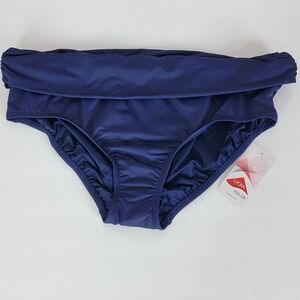 Lands' End NEW Womens 1X Deep Navy Blue Fold-Over Waistband Bikini Swim Bottoms
